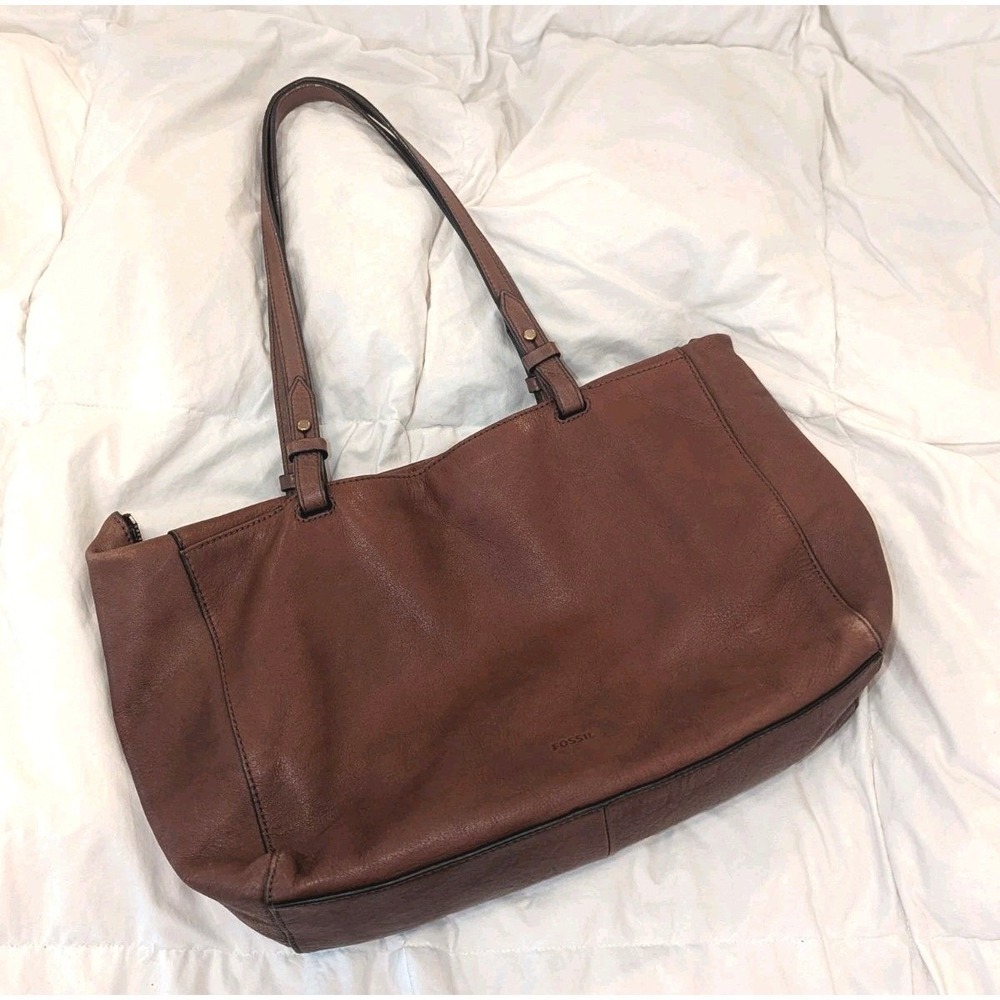 Dark Academia Fossil Leather Shoulder Bag  Brown Minimalist Slouchy Purse Rachel